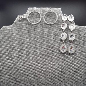 New! Silver Sparkle Crystal Earring Trio /  3 Pairs Of Earrings for Pierced Ears